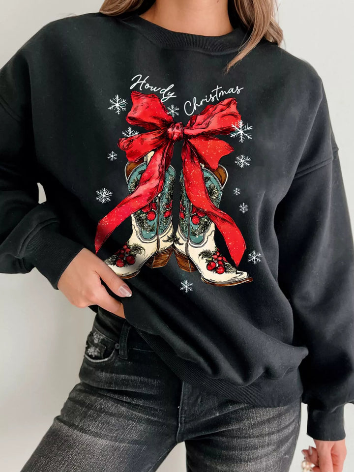 Howdy Christmas western boots graphic crewneck sweatshirt