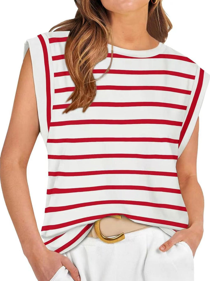 Scarlet Striped cap-sleeve crew neck muscle tank top