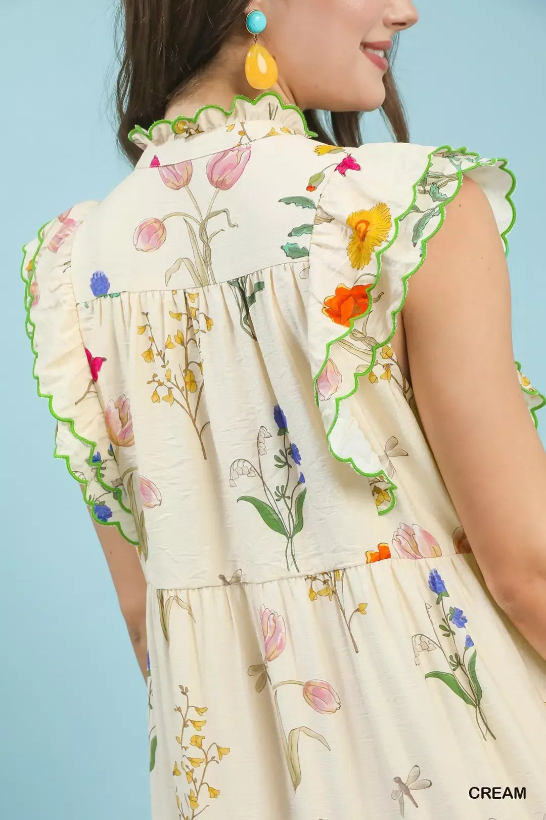 Floral tiered midi dress with scalloped ruffle trim