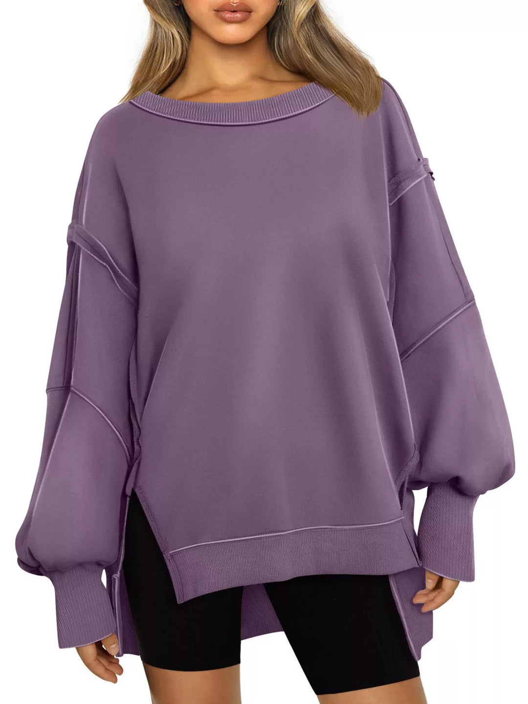 Purple Oversized side-slit sweatshirt with exposed seams