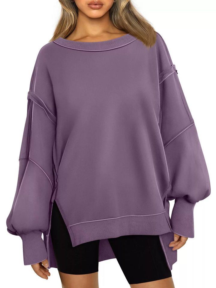 Purple Oversized side-slit sweatshirt with exposed seams