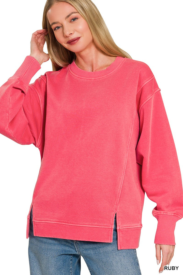 RUBY Pigment-dyed exposed-seam fleece crew neck sweatshirt