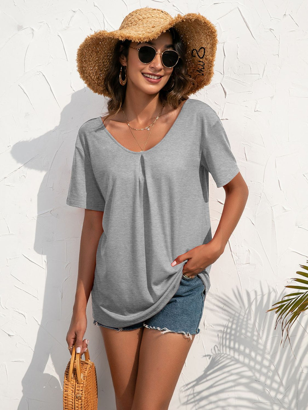 Floral crochet lace back short sleeve top