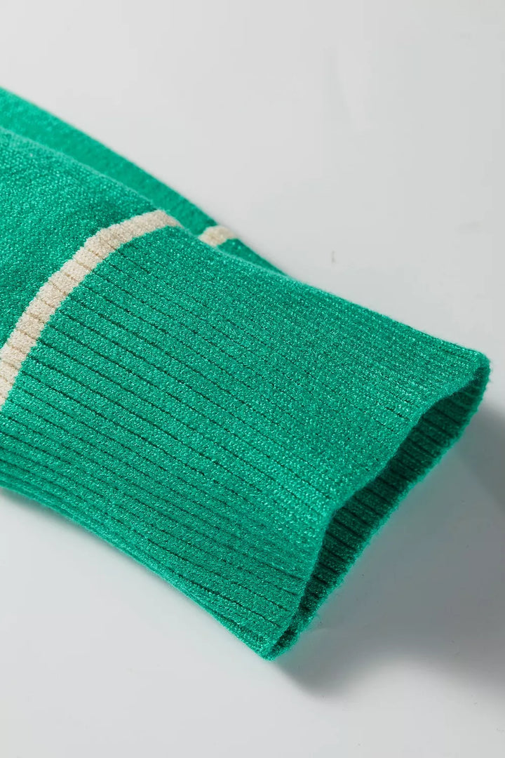 Contrast stripe drop shoulder oversized knit sweater
