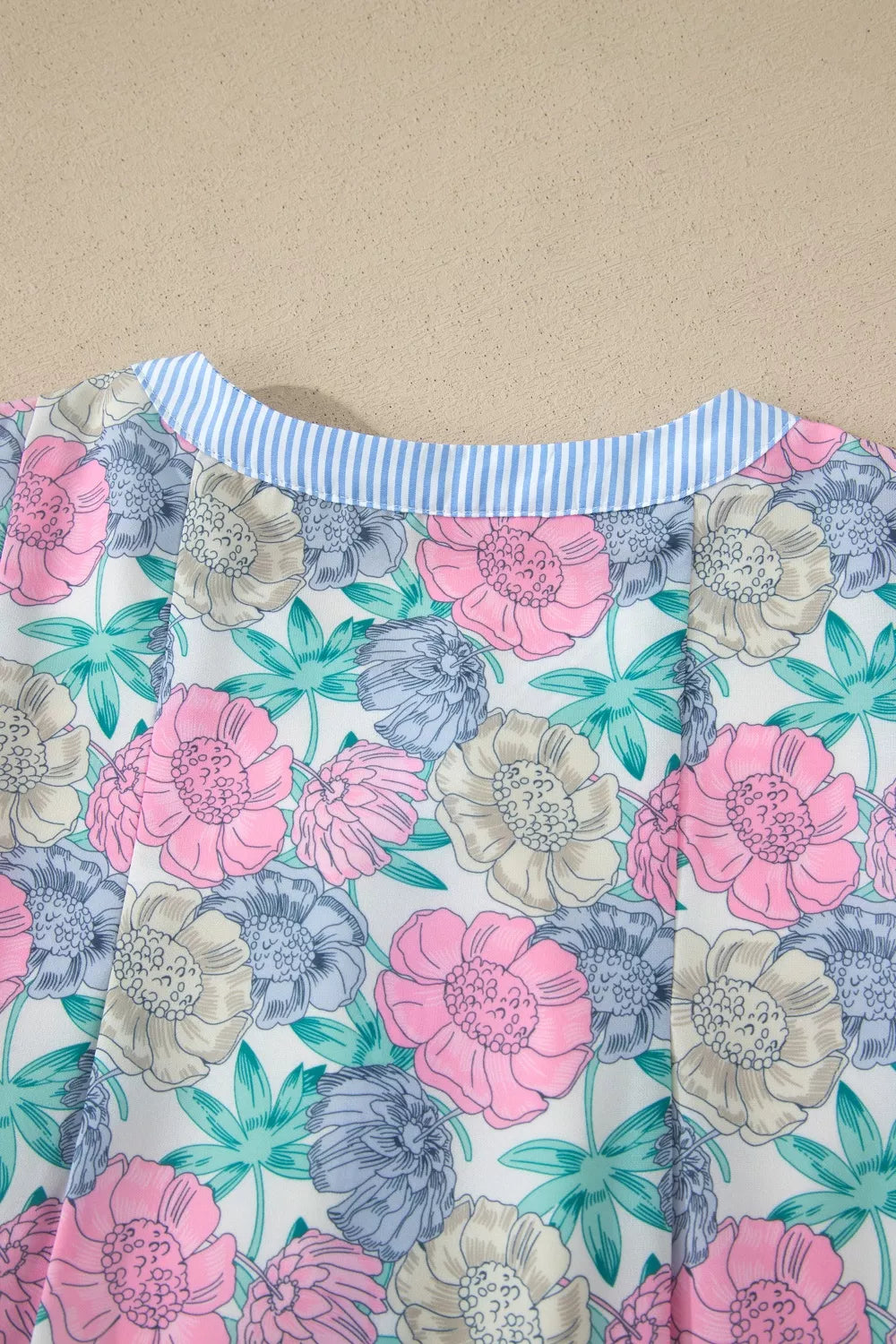 Floral print striped contrast trim belted mini dress