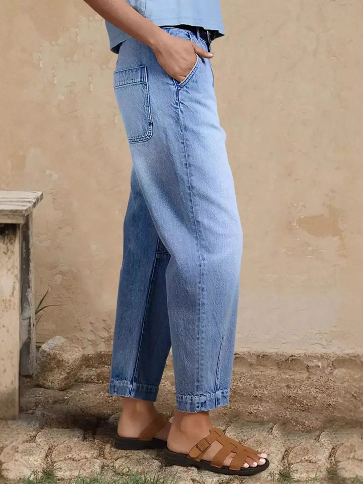 High-rise relaxed barrel-leg cropped jeans