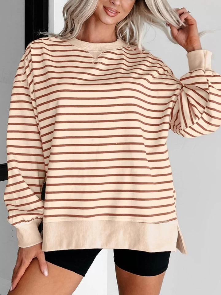 Striped oversized crew neck sweatshirt with ribbed trim