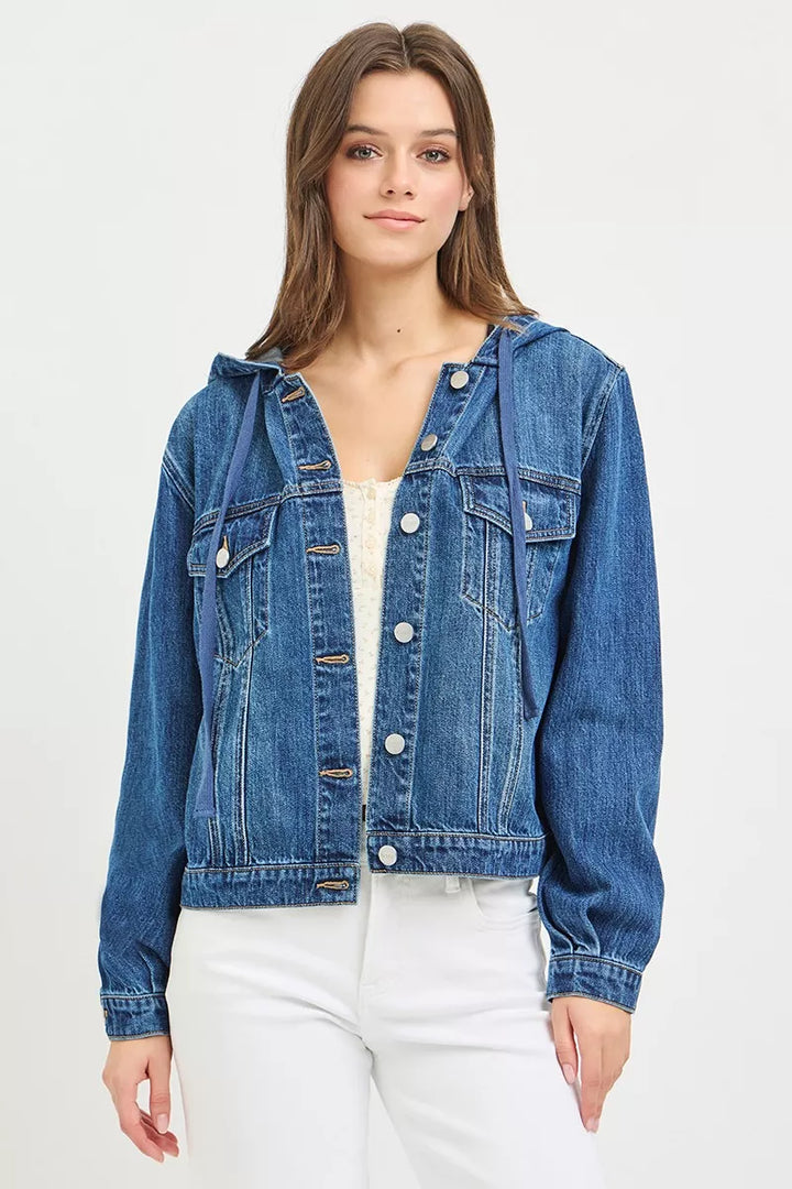 MEDIUM Hooded relaxed-fit denim jacket with drawstring