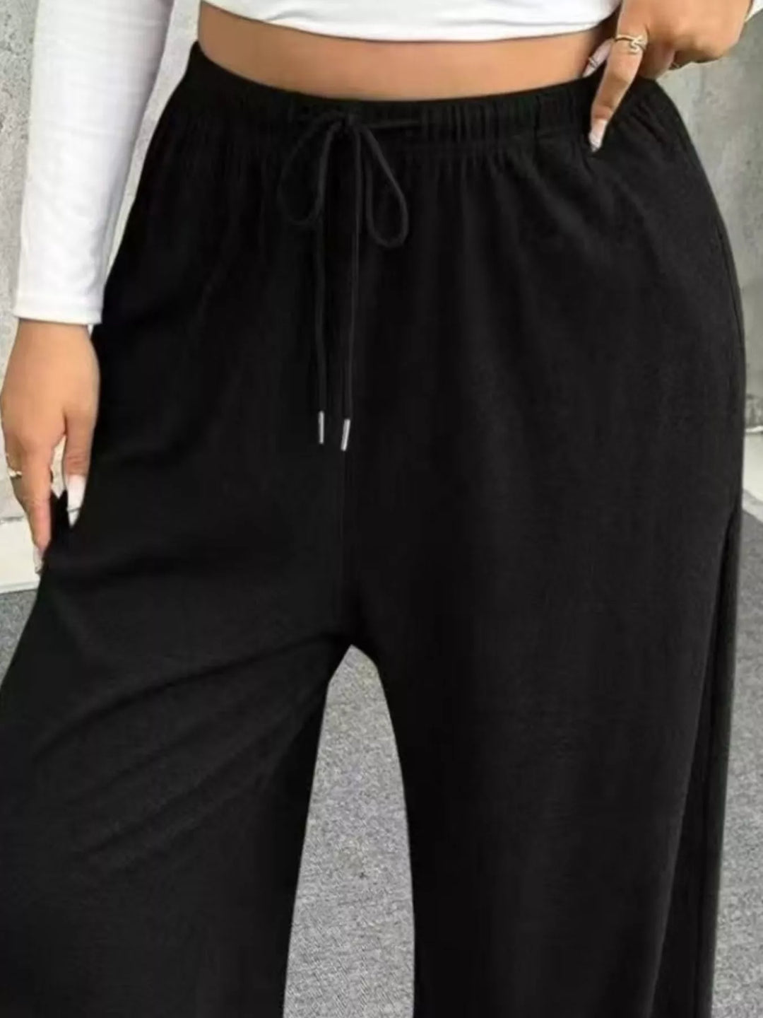 Wide-leg drawstring pants with elastic waist and pockets