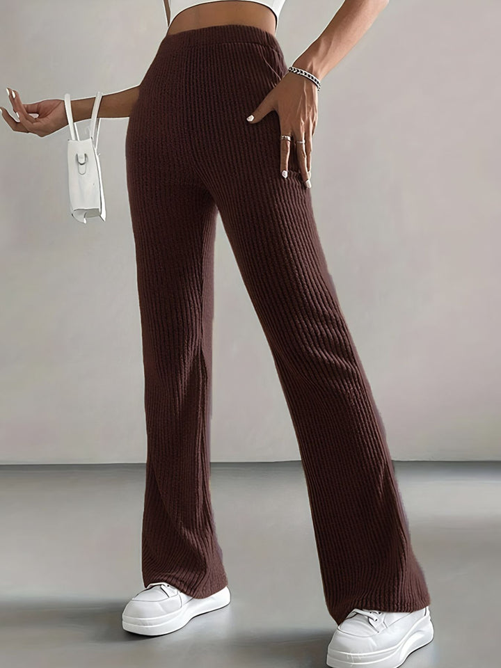 Ribbed knit high-rise pull-on flare pants