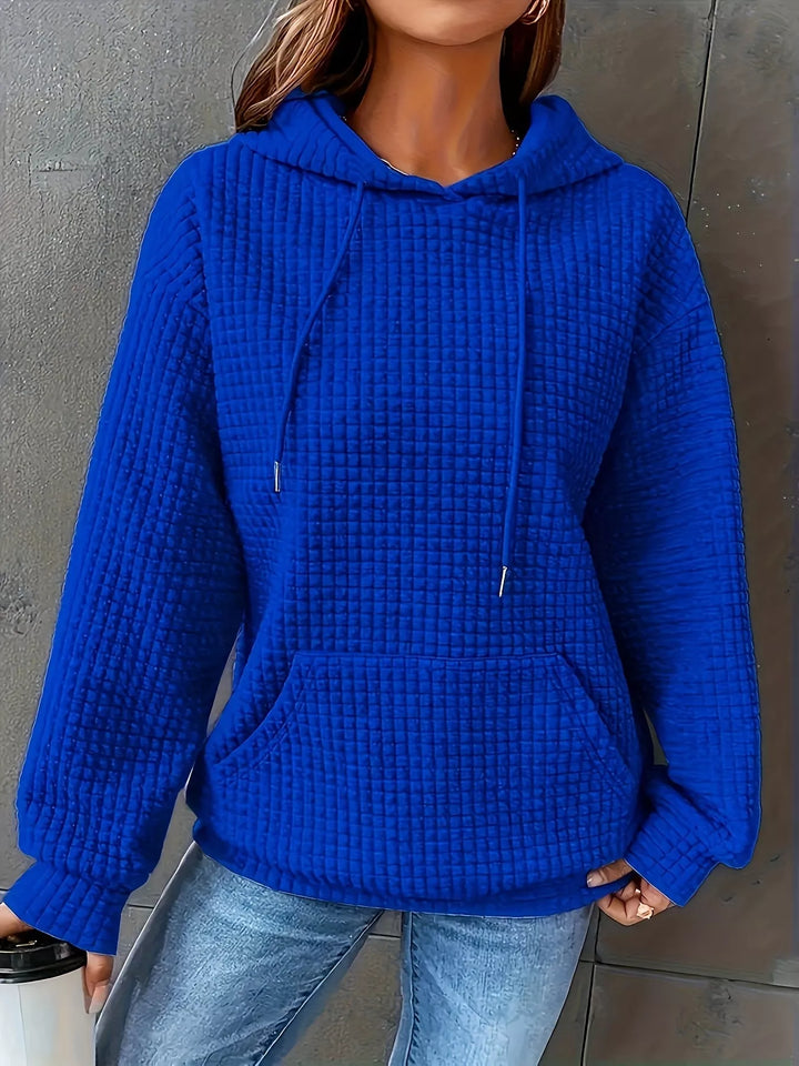 Textured waffle knit drawstring hoodie with kangaroo pocket