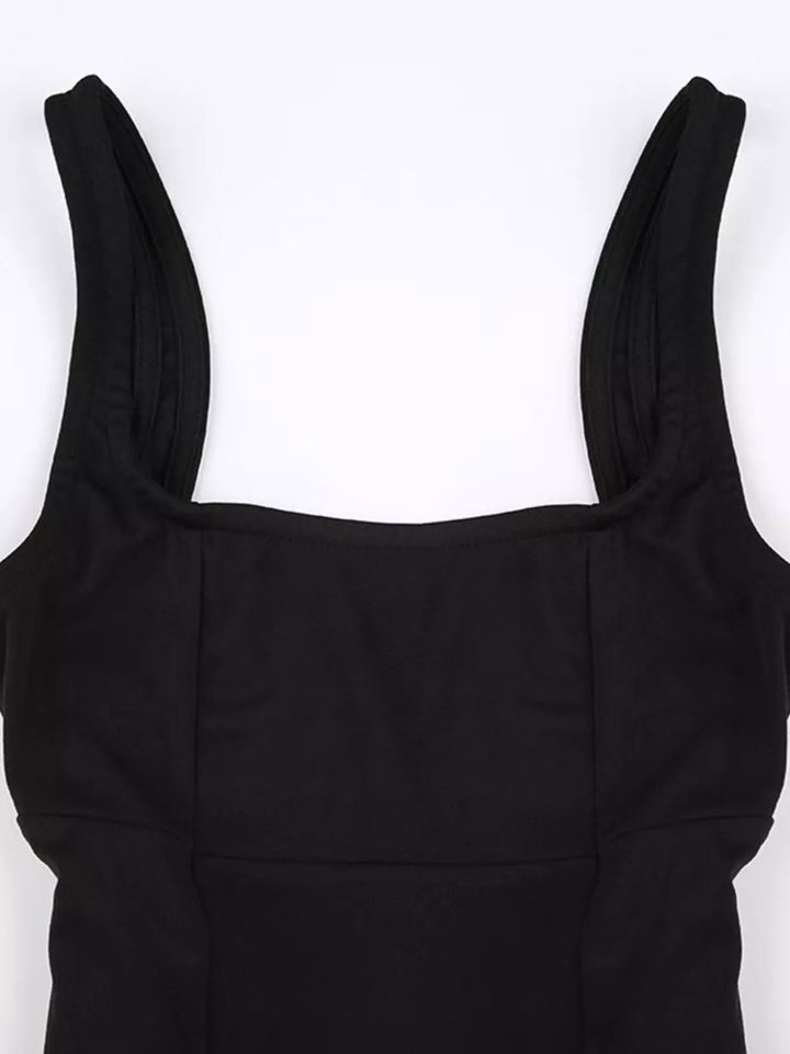 Backless square neck fit-and-flare mini dress