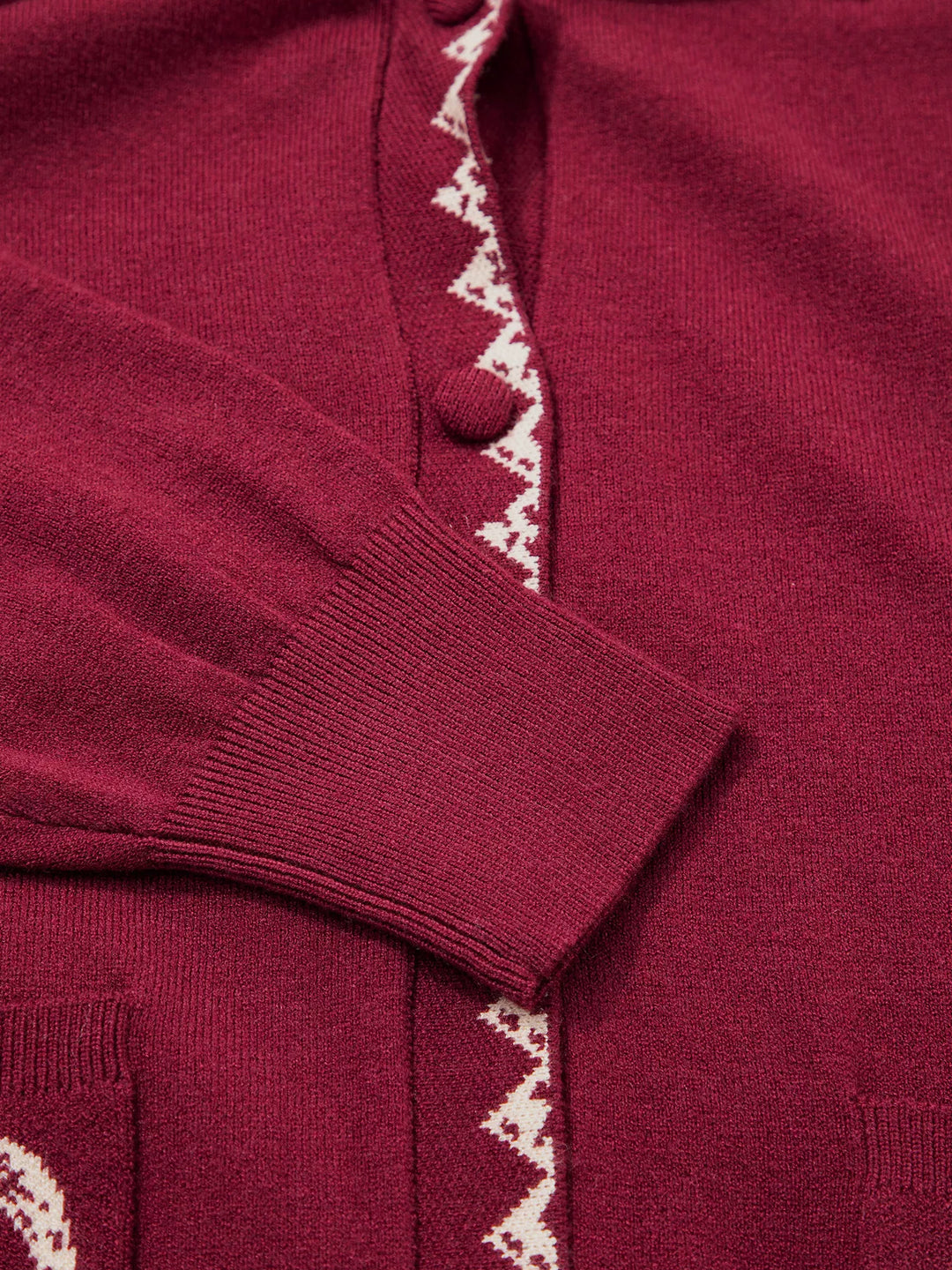 Lace trim bow pocket knit button-down cardigan