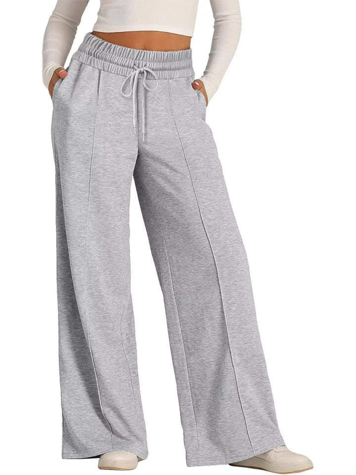 Wide-leg drawstring pants with elastic waist and pockets