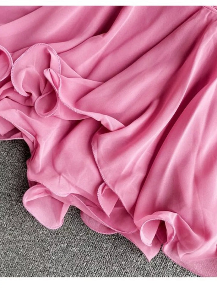 Flowy chiffon cami with ruffled hem and V-neck