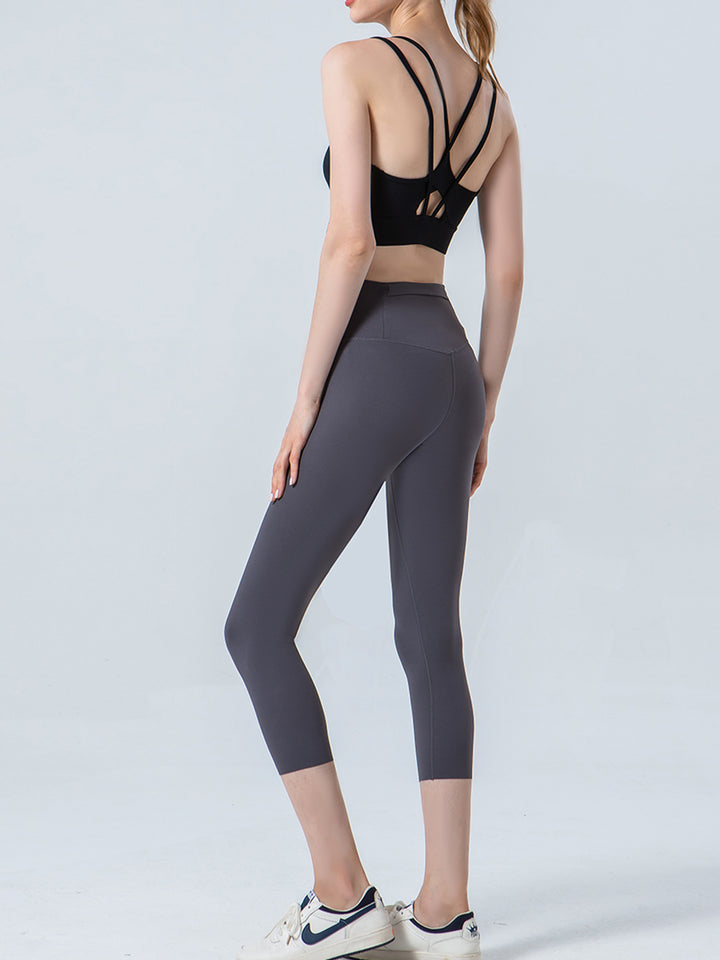 Wide waistband high-rise cropped workout leggings