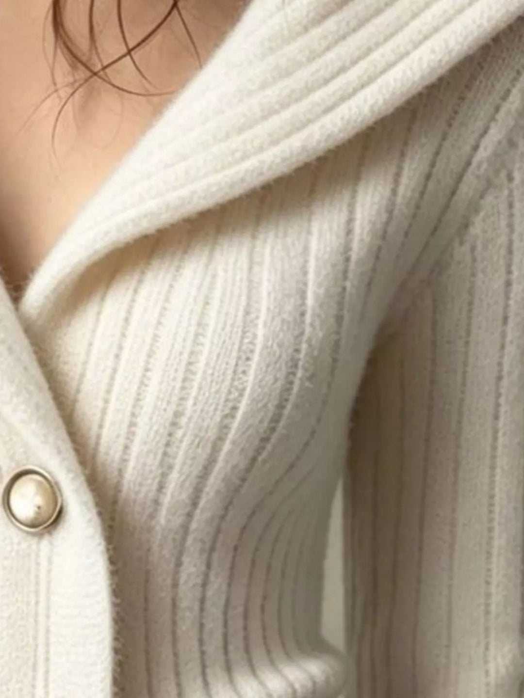 Ribbed knit shawl collar button-down cardigan