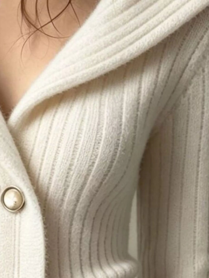 Ribbed knit shawl collar button-down cardigan