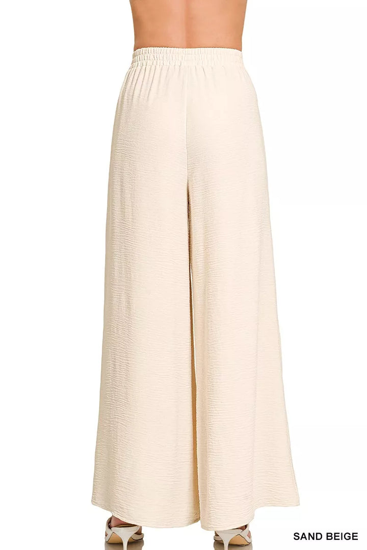 Woven airflow wide-leg pants with elastic waistband