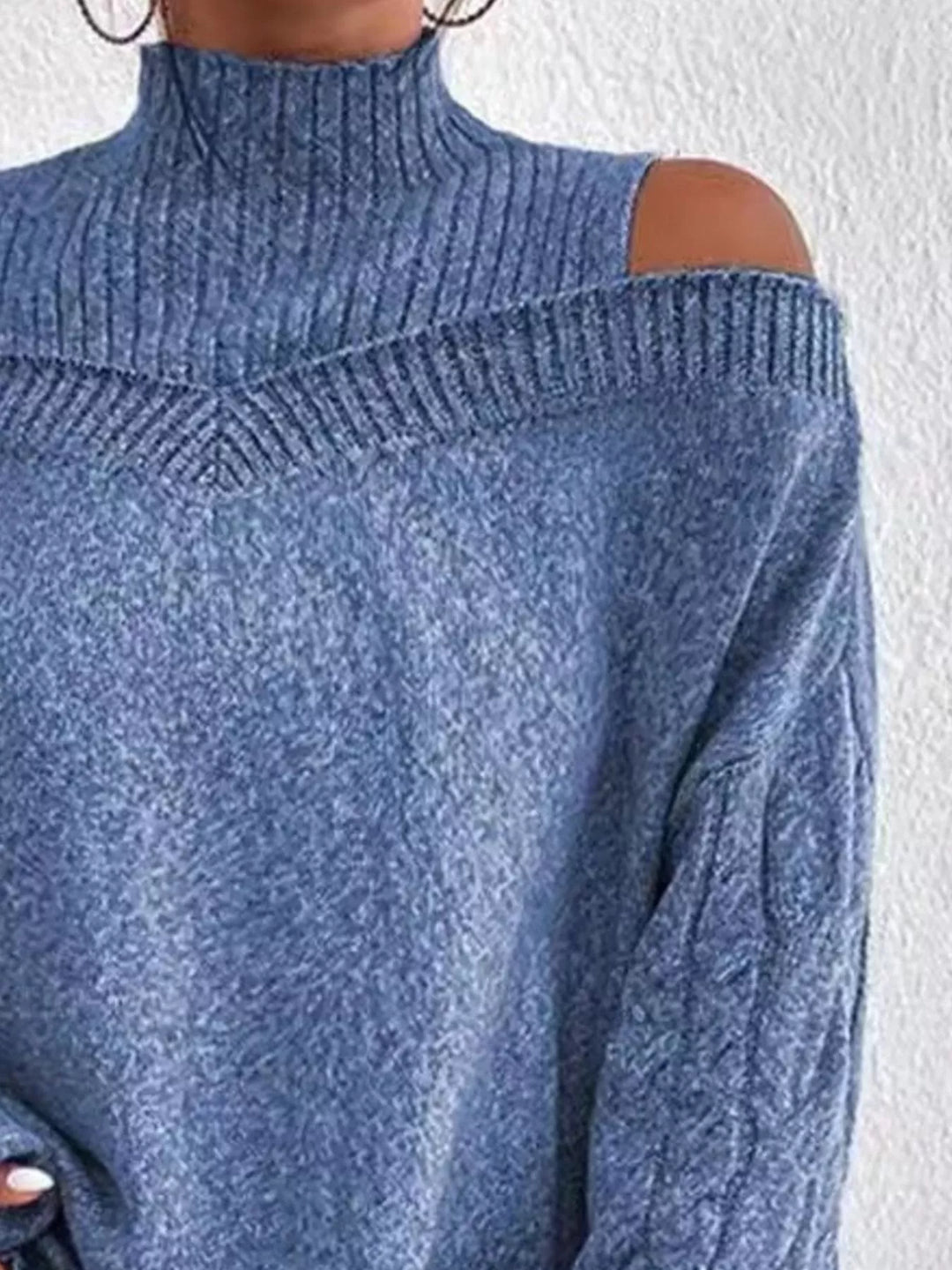 Cold-shoulder cable-knit turtleneck sweater