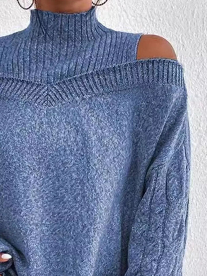 Cold-shoulder cable-knit turtleneck sweater