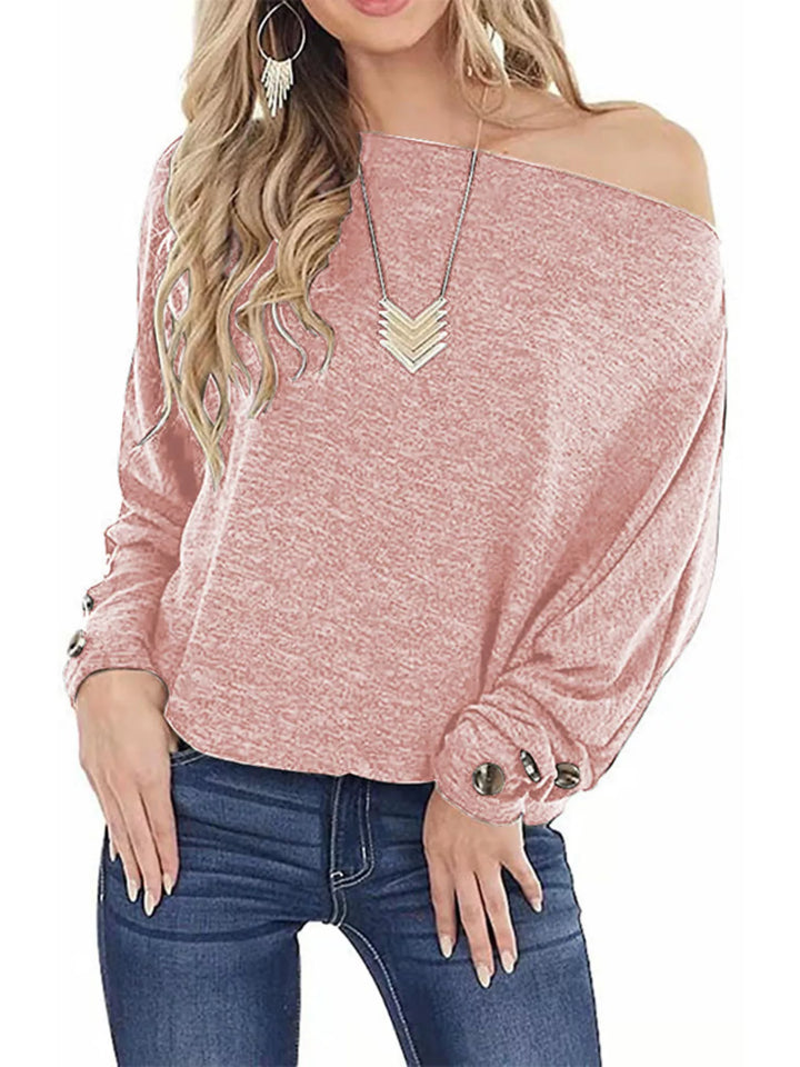 Pink One-shoulder long sleeve top with button-cuff detail