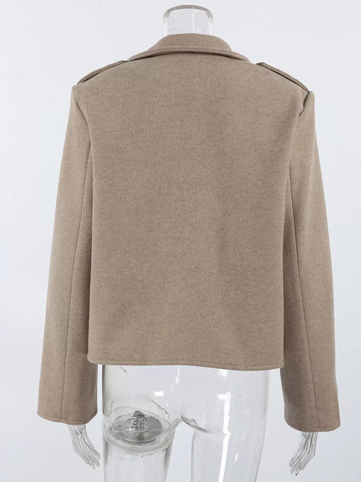 Notch lapel cropped jacket with epaulettes and flap pockets