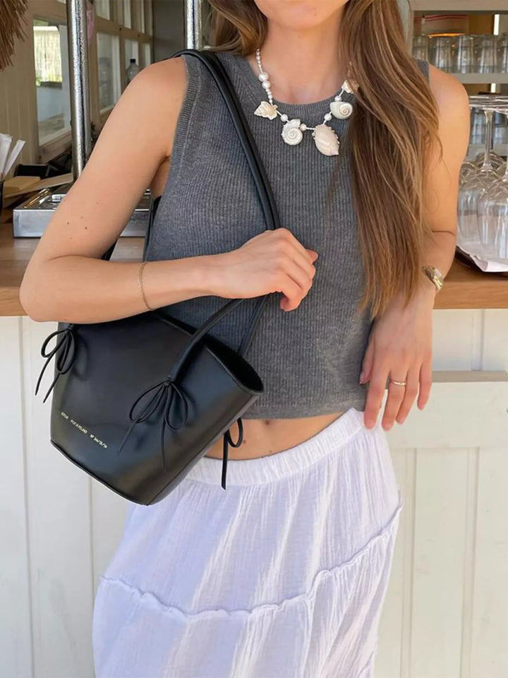 Ribbed knit cropped tank top with crew neckline