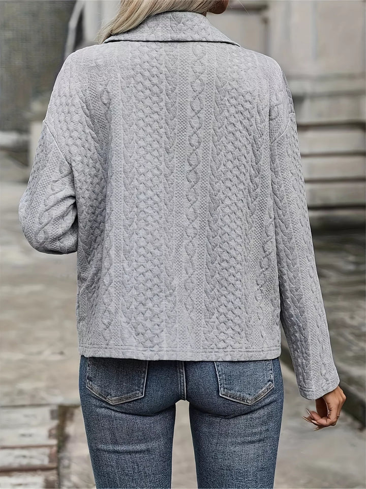 Cable-knit textured button-up jacket with chest pockets