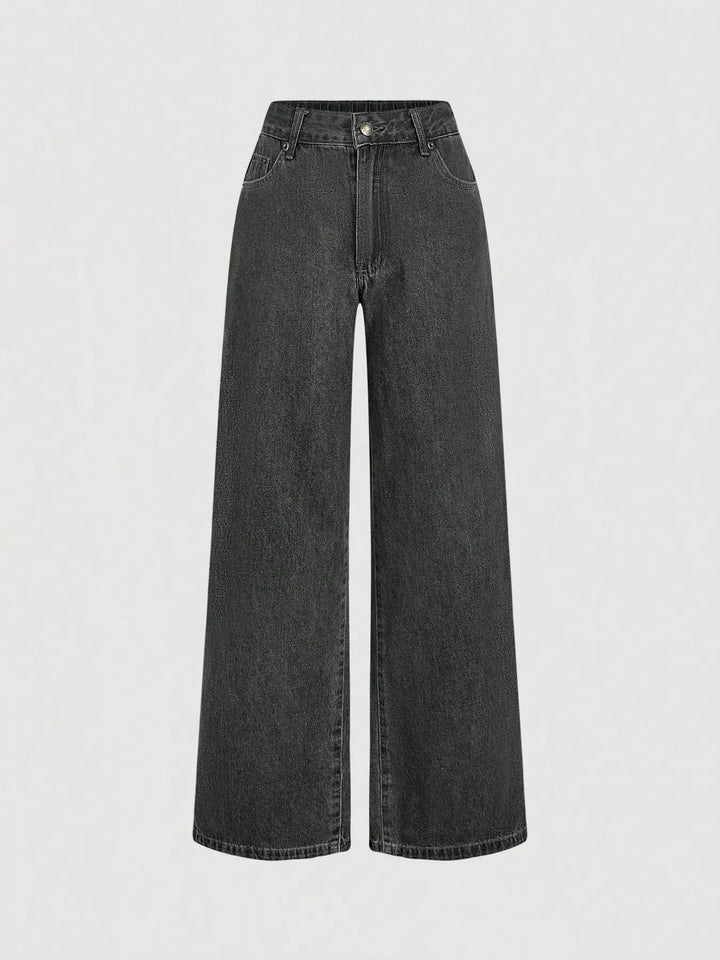 Halter denim vest and wide-leg jeans two-piece set