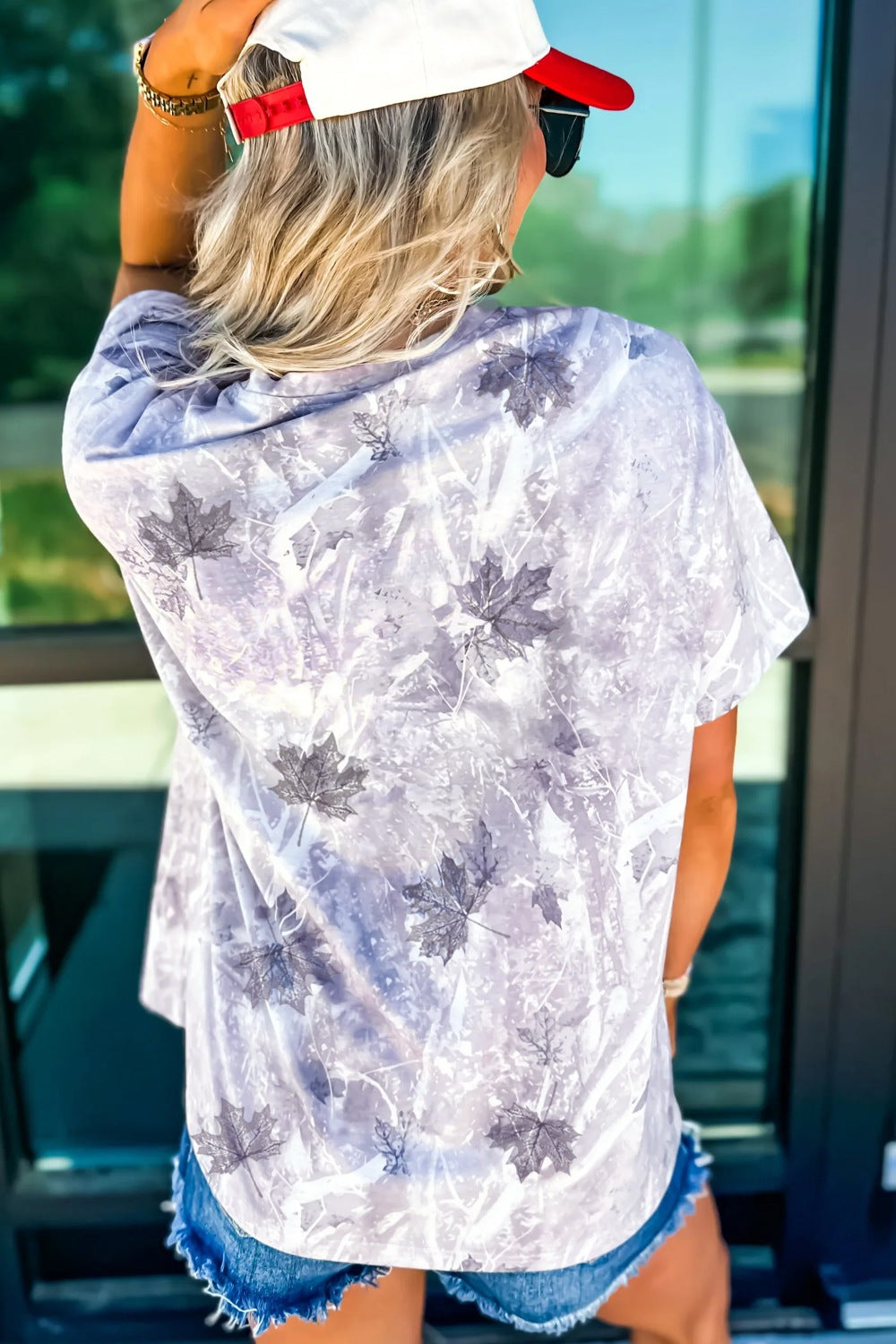 Woodland leaf camo print drop shoulder tunic tee