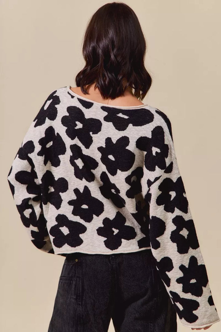 Lightweight floral knit cropped sweater top