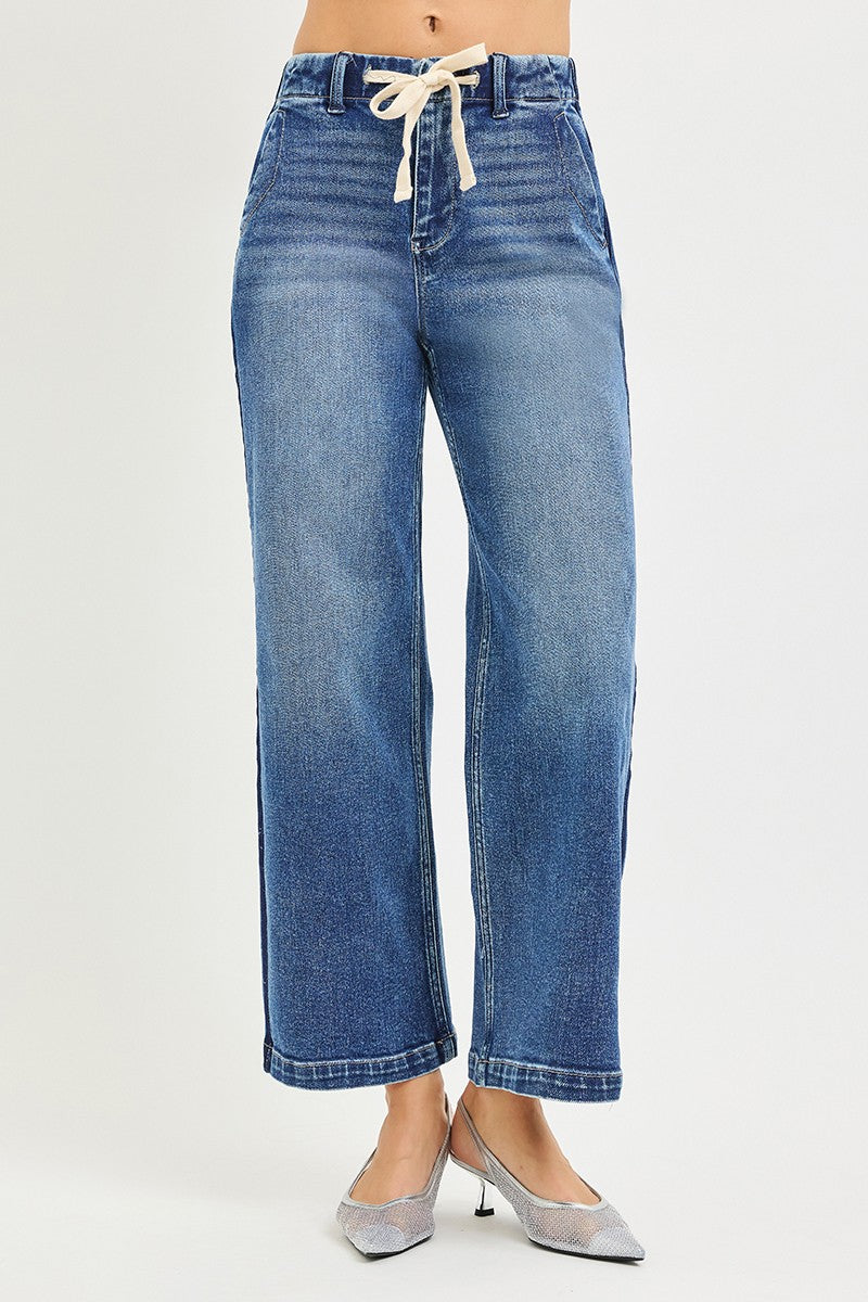 MEDIUM High-rise drawstring wide-leg cropped jeans
