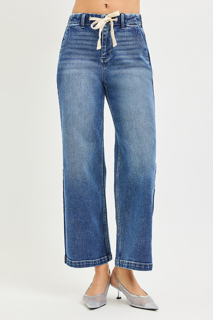 MEDIUM High-rise drawstring wide-leg cropped jeans