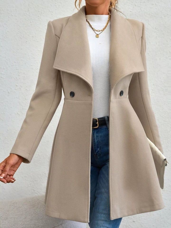 Apricot Wide lapel double-breasted flared coat with button tabs