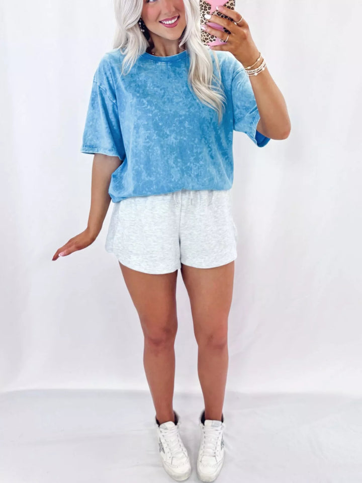Mineral wash oversized drop-shoulder crew neck tee