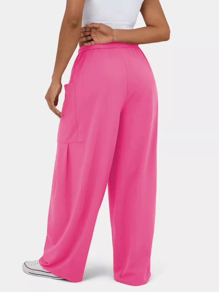 High-rise drawstring wide-leg pants with patch pockets