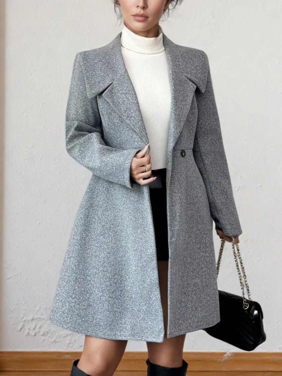 Double-breasted fit-and-flare coat with notch lapel