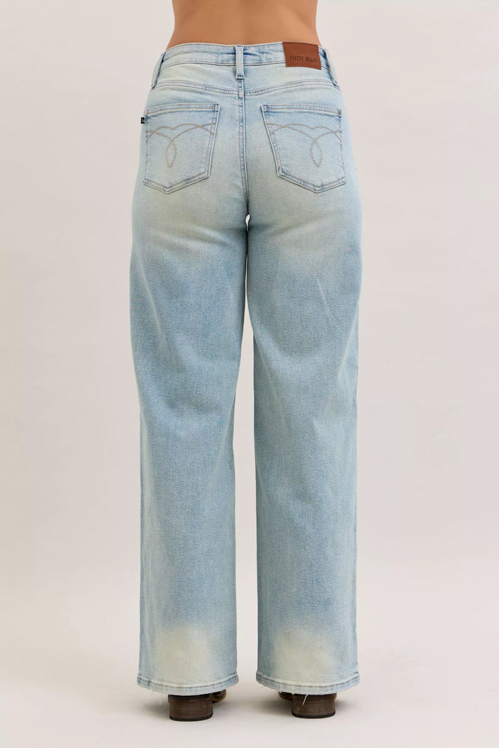High-rise column straight-leg jeans with yoke detail