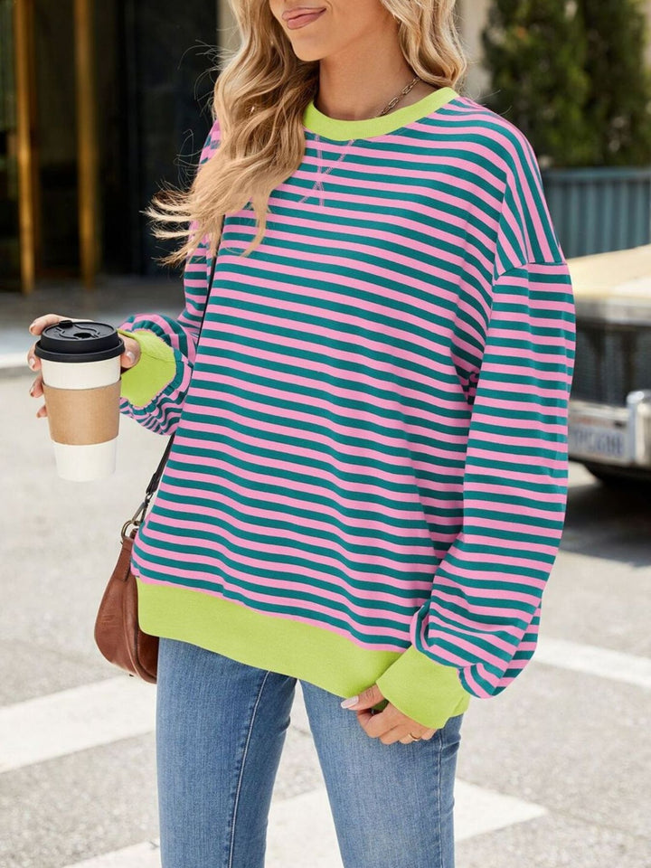 Striped crew neck sweatshirt with contrast ribbed trim