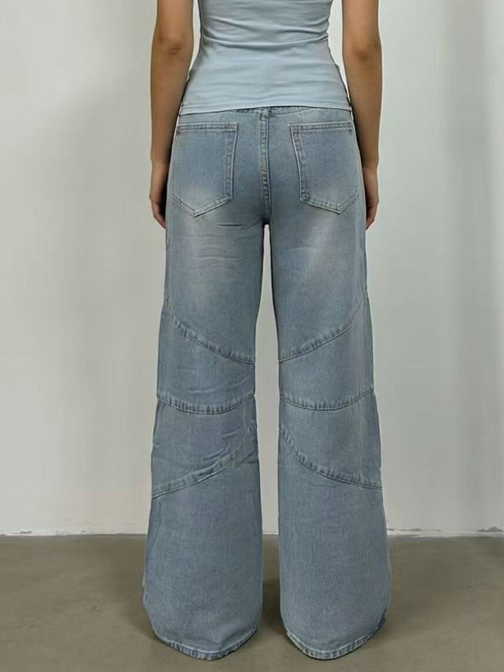 Vintage wash high-rise wide leg jeans with paneled seams