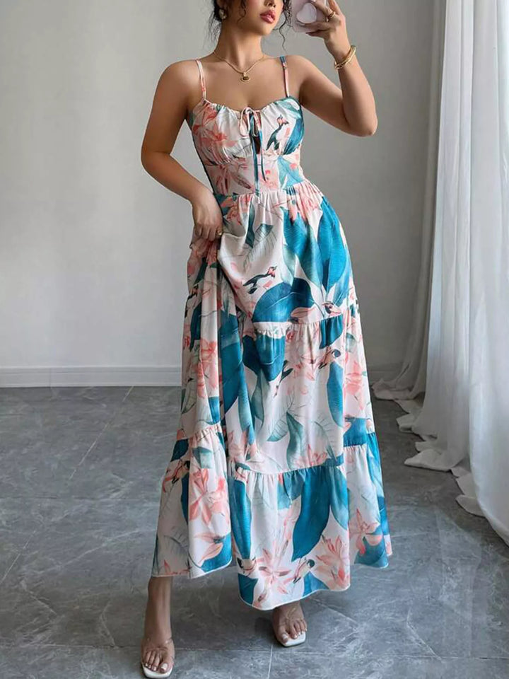 Floral Floral print tiered maxi cami dress with tie front