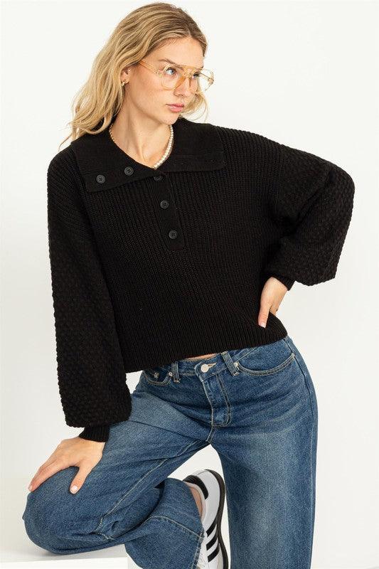 Instant Winner Wide Collar Button Front Sweater - Azoroh