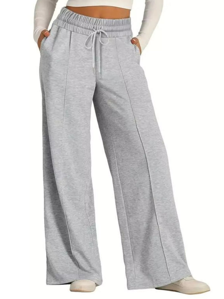 Drawstring wide-leg sweatpants with front seam detail
