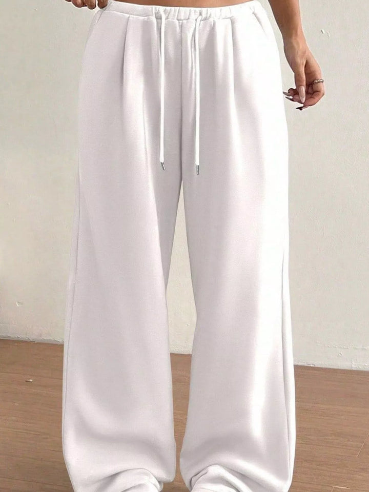 White High-waist wide-leg drawstring sweatpants