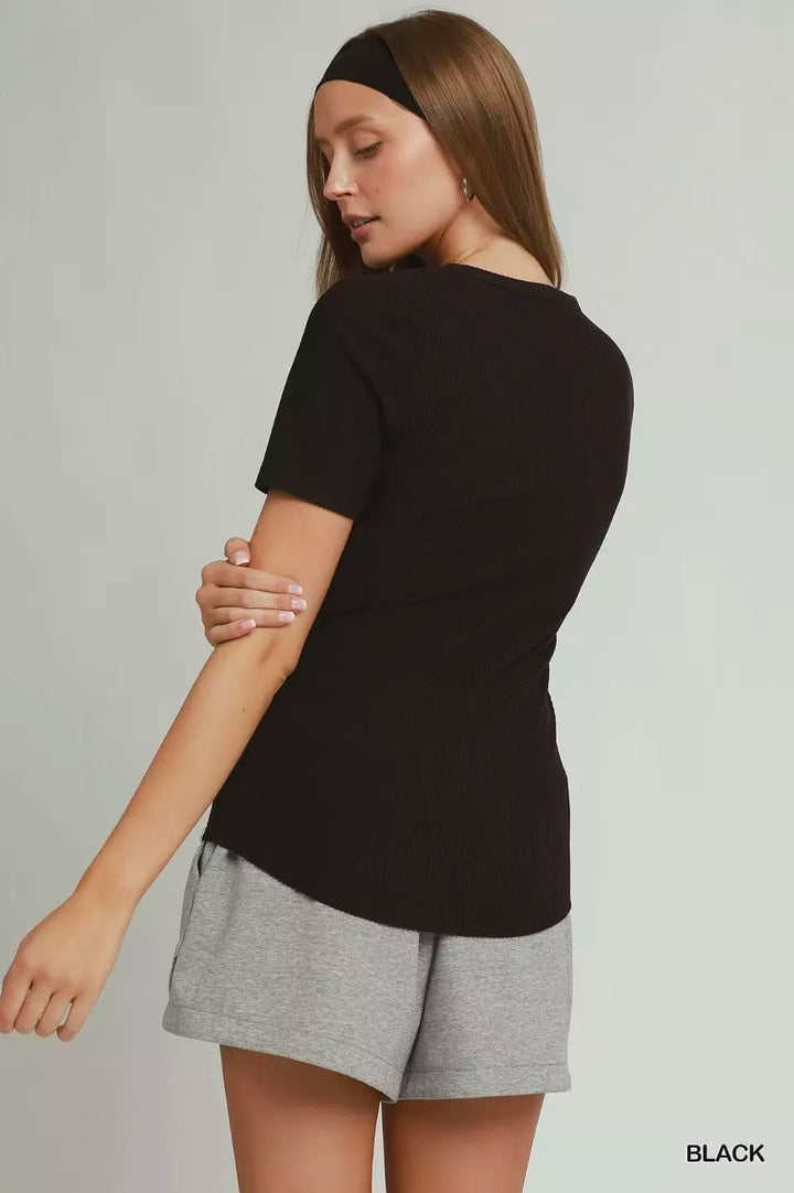 Brushed rib short sleeve crew neck tee