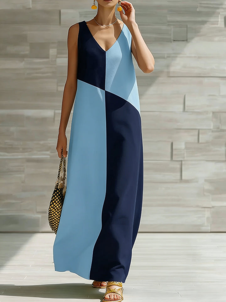 Color block sleeveless V-neck maxi dress