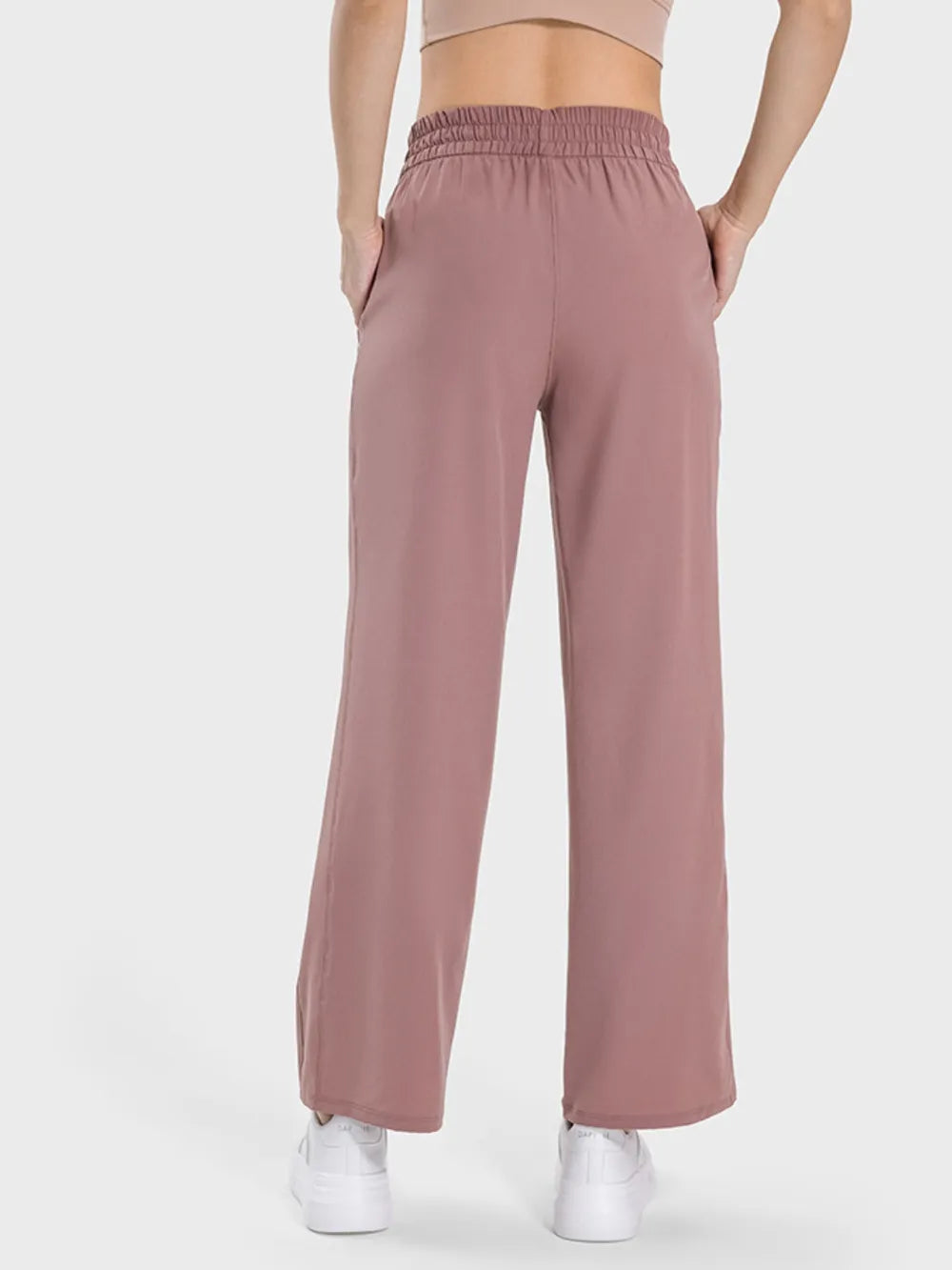 Drawstring straight-leg active pants with pockets