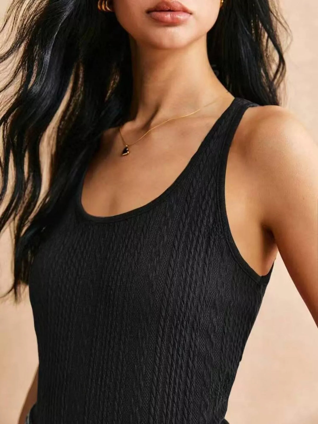 Cable knit scoop neck tank top