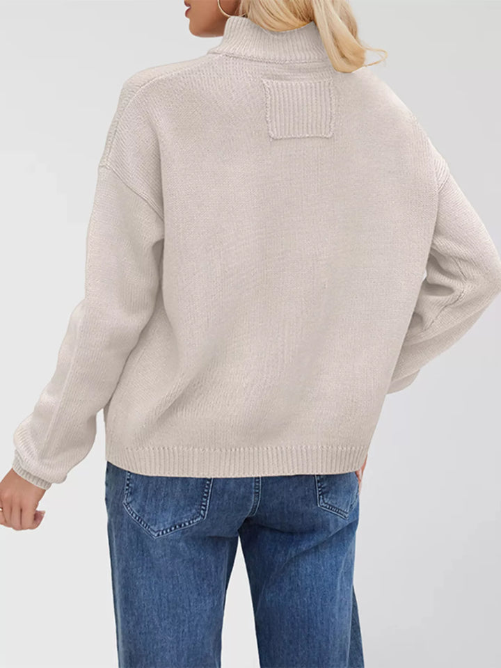 Dropped shoulder button-up knit cardigan with chest pocket